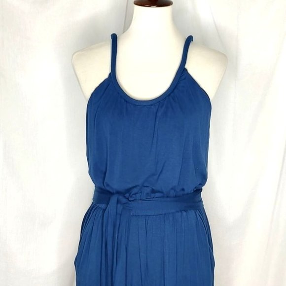 LOFT Jumpsuit S Blue Flowy Tie Waist Blue Jumpsuit Relaxed Soft Summer NEW - Picture 7 of 11